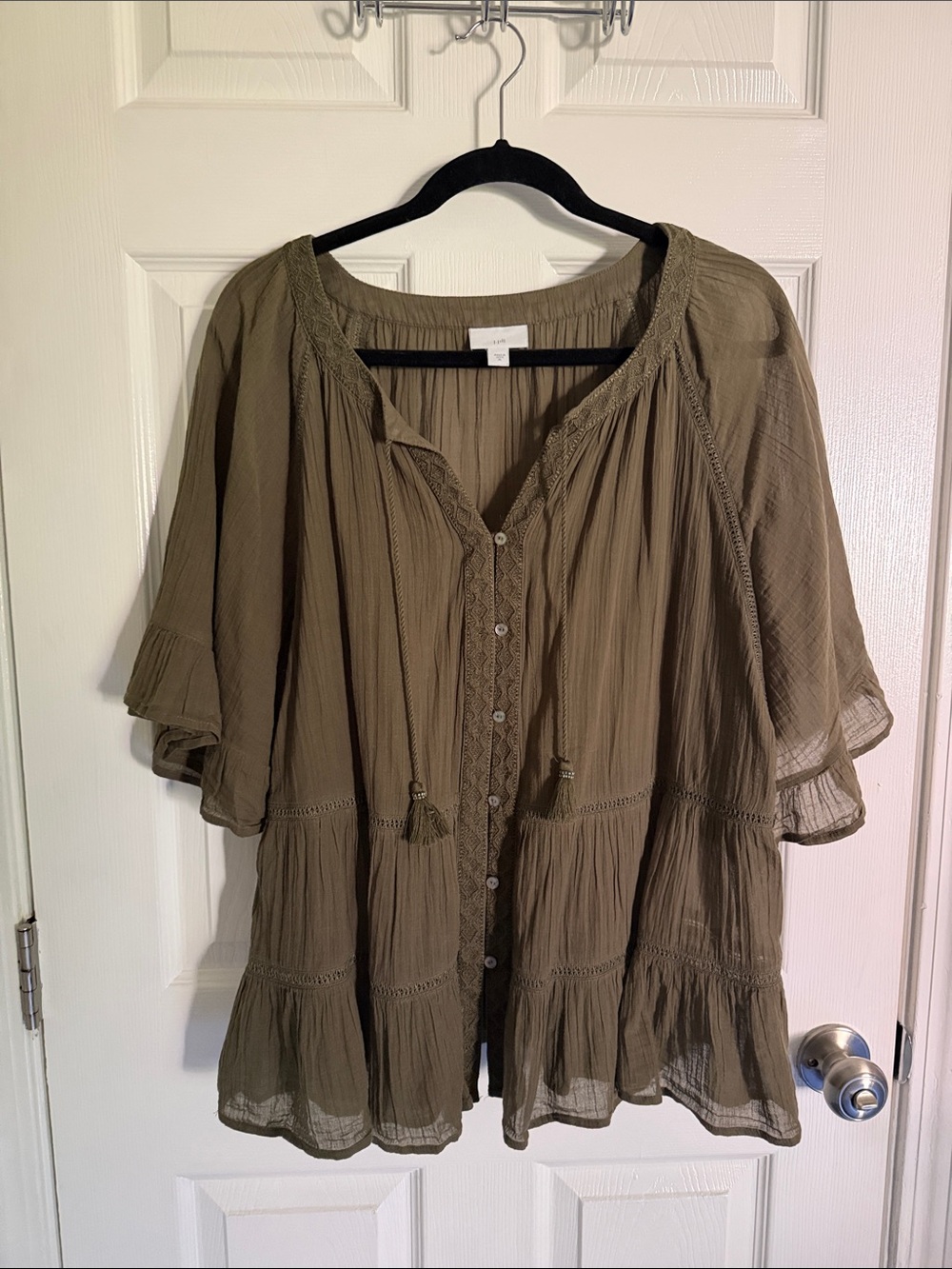 J. Jill Olive Green Peasant Tunic Blouse